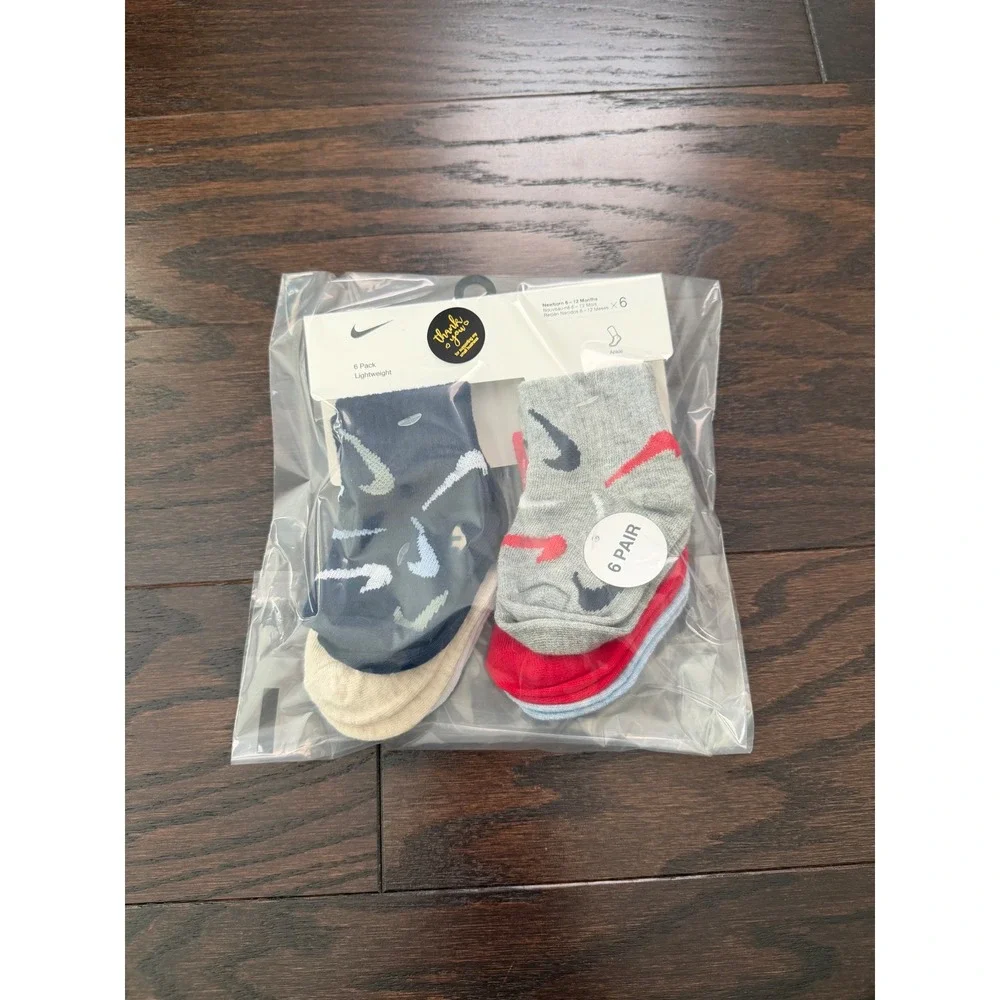 Nike 6 Pack Infant Ankle Socks 6-12 Months Navy Grey Red NN1057-042
